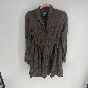 Maeve Women's Pleated Long Sleeve Button-Up Shirt Dress Size Small